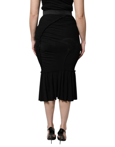 Jupe mi-longue taille haute noire à coupe sirène Dolce &amp; Gabbana