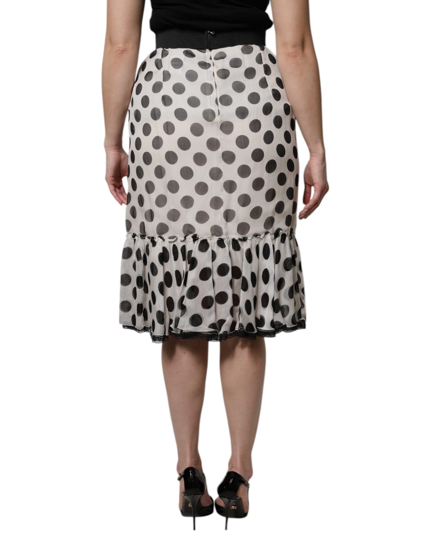 Jupe mi-longue à pois blancs et noirs Dolce &amp; Gabbana
