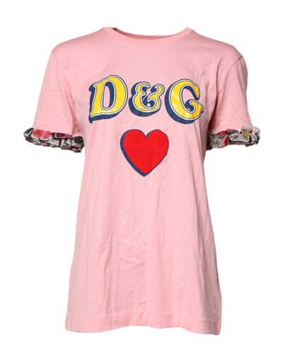 Dolce &amp; Gabbana roze katoenen T-shirt met ronde hals en logoprint