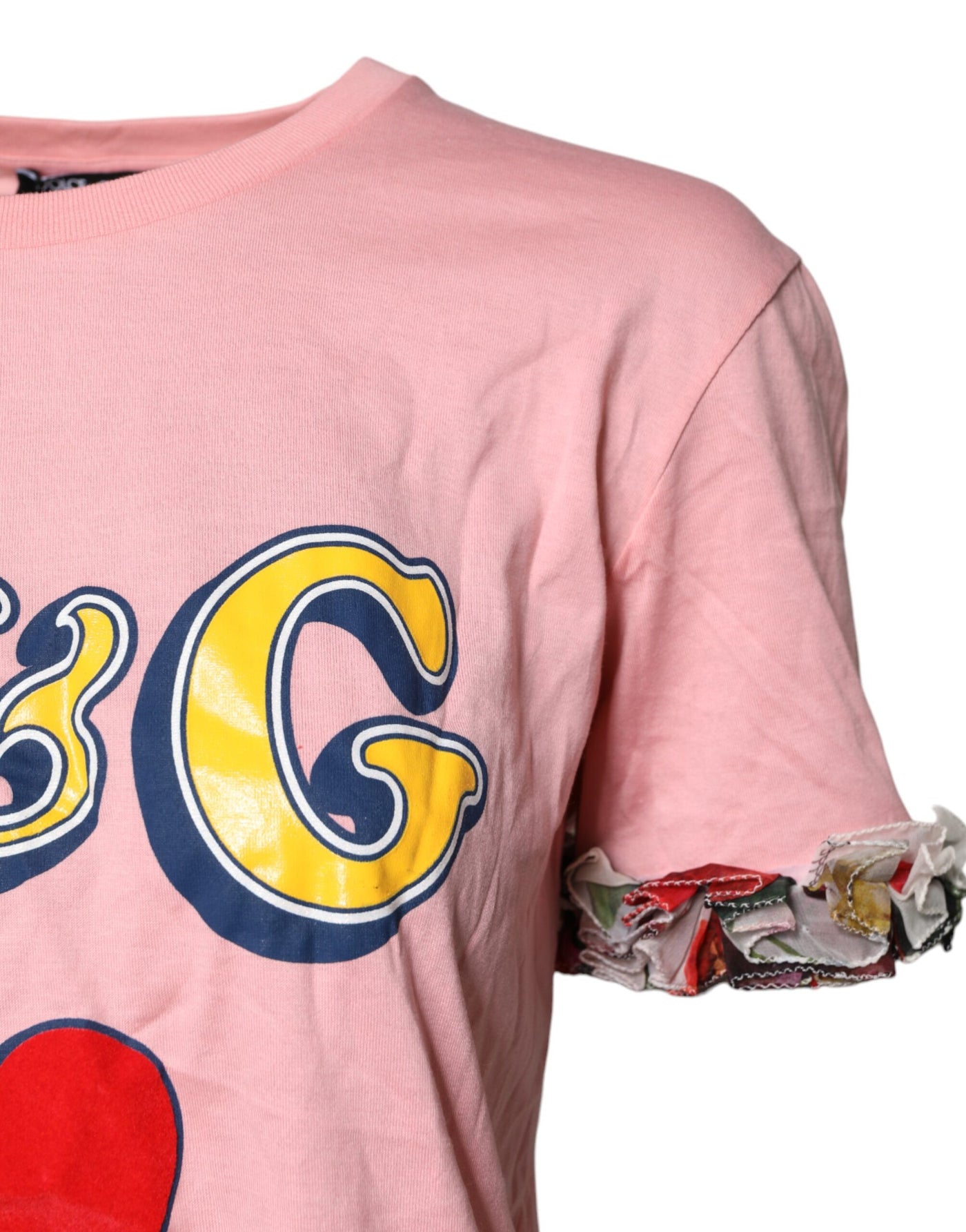 Dolce &amp; Gabbana roze katoenen T-shirt met ronde hals en logoprint