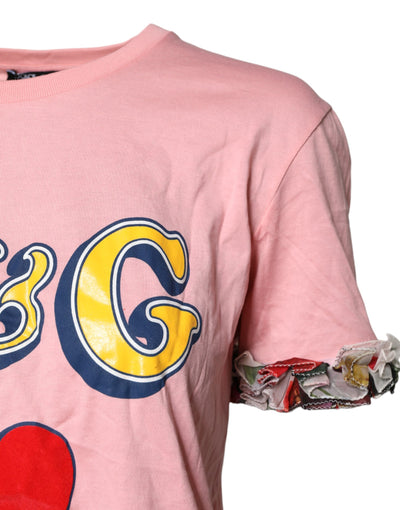 Dolce &amp; Gabbana roze katoenen T-shirt met ronde hals en logoprint