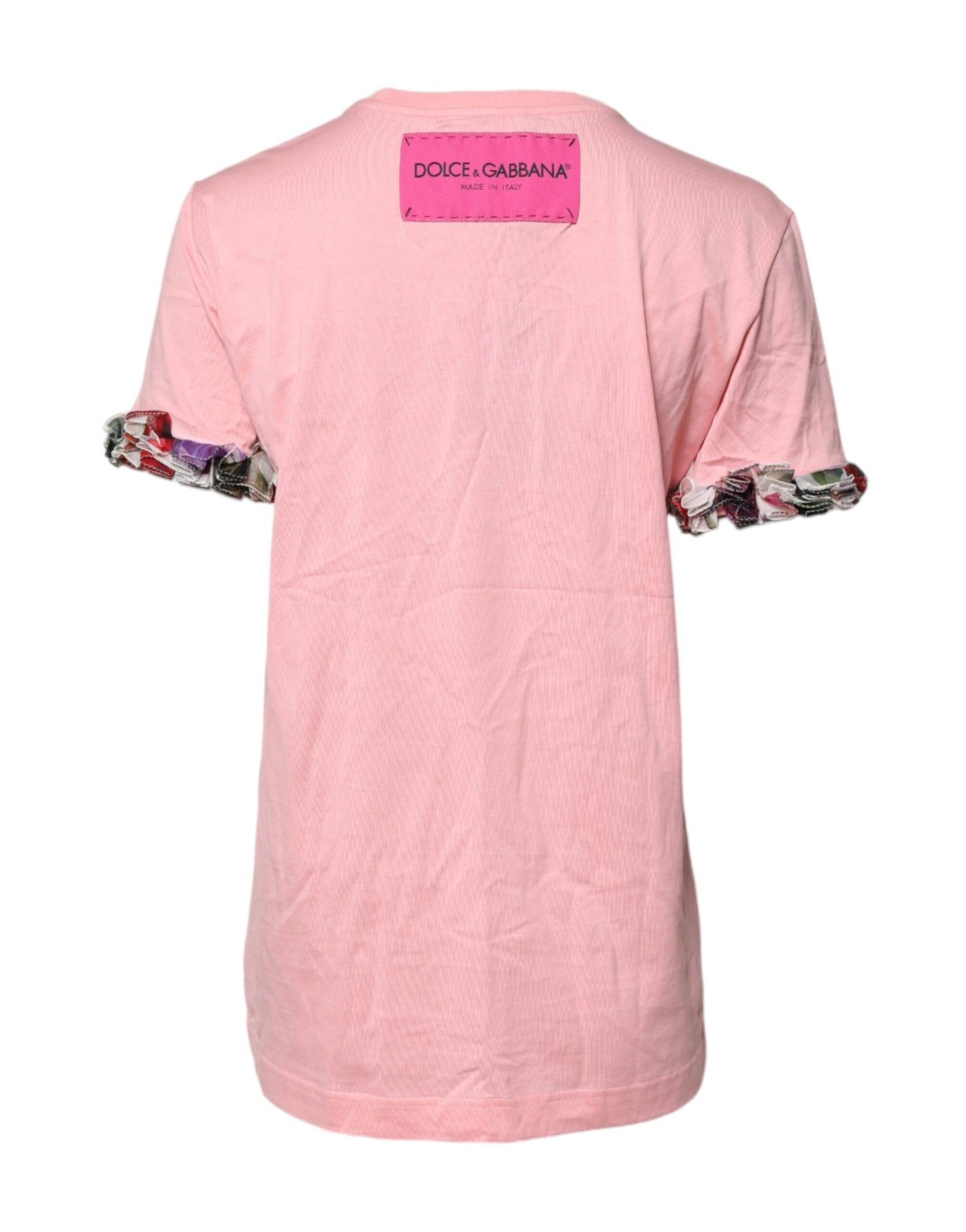 Dolce &amp; Gabbana roze katoenen T-shirt met ronde hals en logoprint