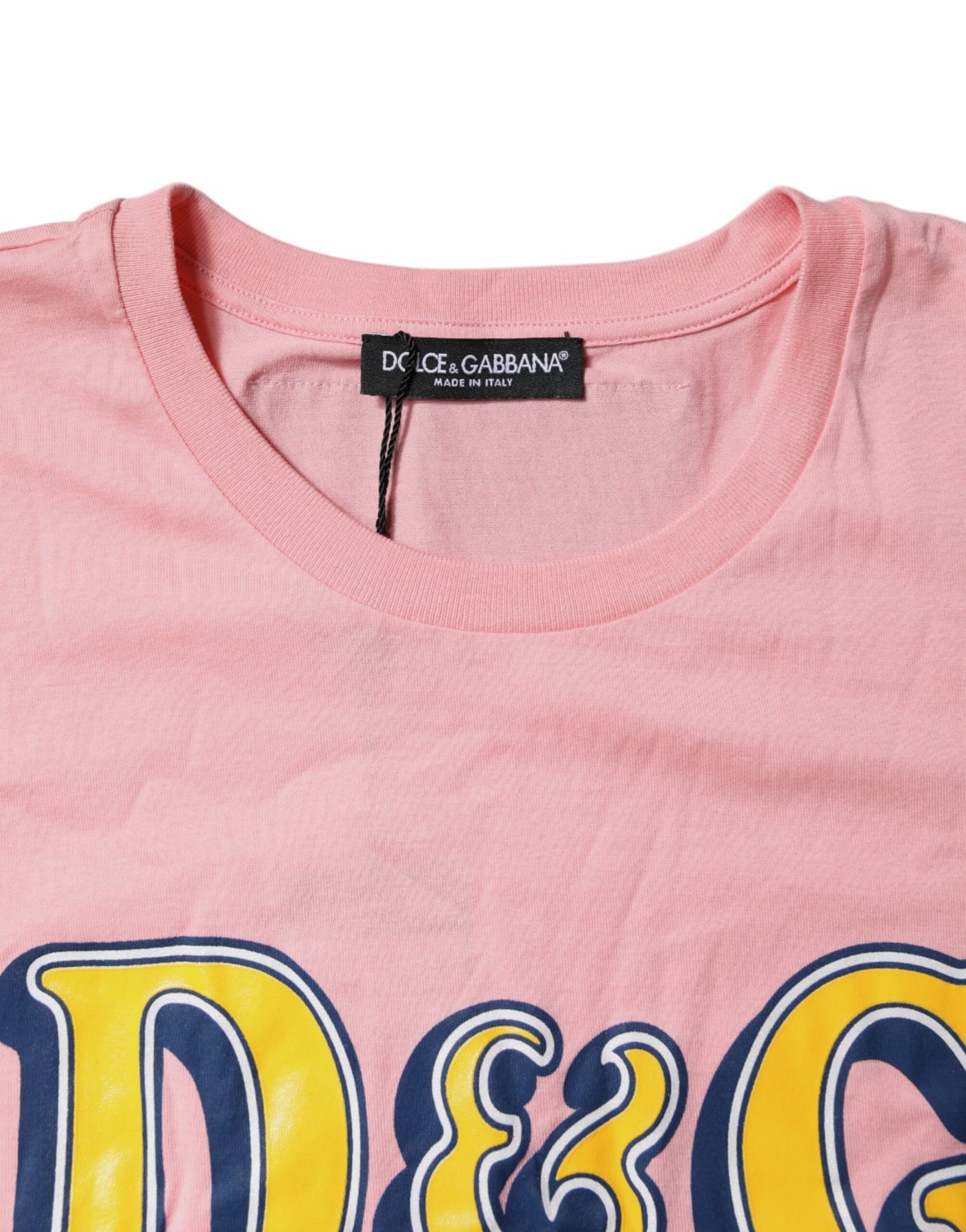 Dolce &amp; Gabbana roze katoenen T-shirt met ronde hals en logoprint