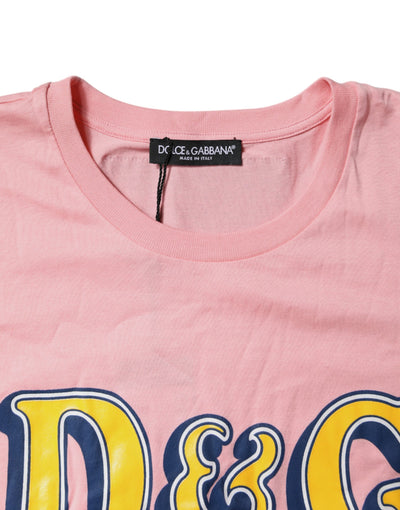 Dolce &amp; Gabbana roze katoenen T-shirt met ronde hals en logoprint