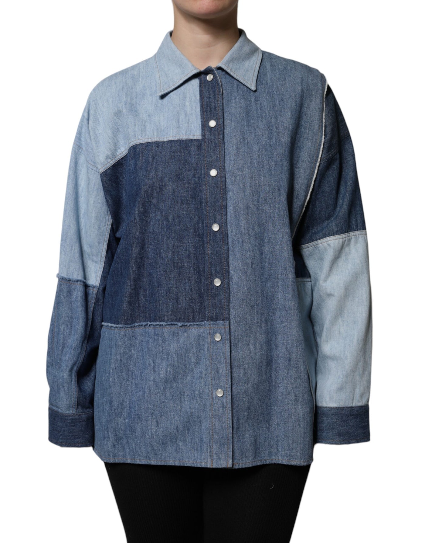 Dolce &amp; Gabbana Blauwe Katoenen Top met Lange Mouwen en Kraag