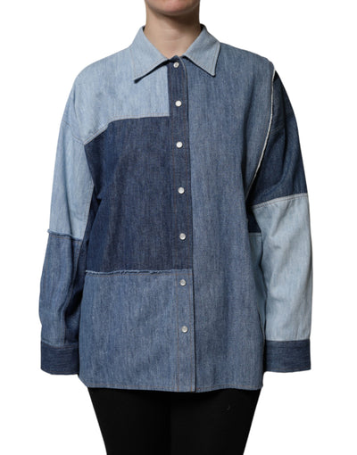 Dolce &amp; Gabbana Blauwe Katoenen Top met Lange Mouwen en Kraag