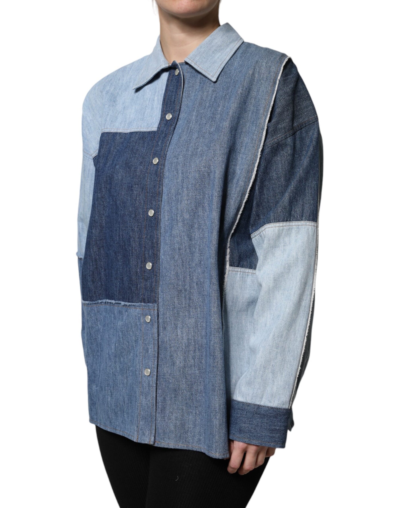 Dolce &amp; Gabbana Blauwe Katoenen Top met Lange Mouwen en Kraag