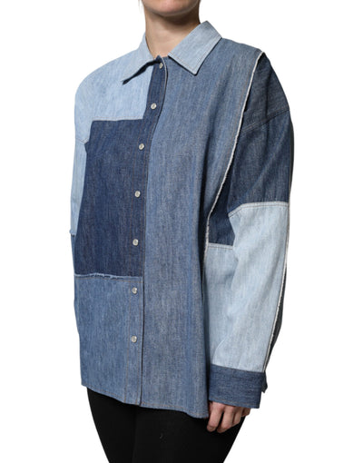 Dolce &amp; Gabbana Blauwe Katoenen Top met Lange Mouwen en Kraag