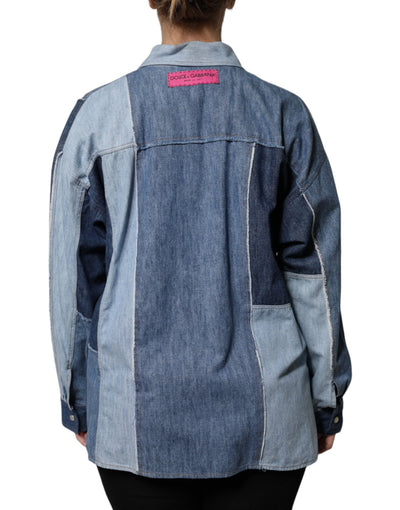 Dolce &amp; Gabbana Blauwe Katoenen Top met Lange Mouwen en Kraag