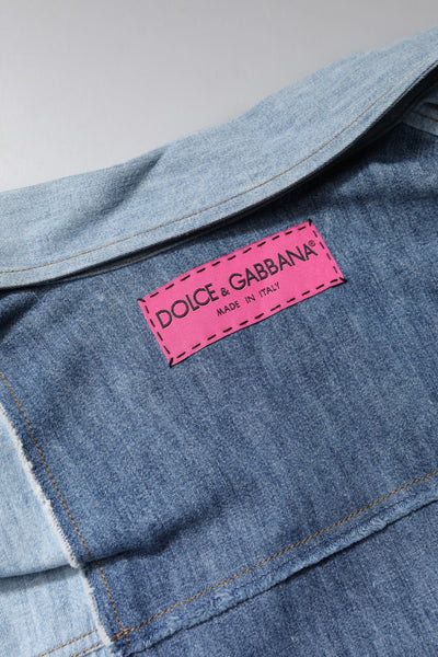 Dolce &amp; Gabbana Blauwe Katoenen Top met Lange Mouwen en Kraag