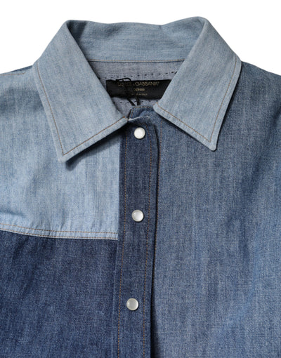 Dolce &amp; Gabbana Blauwe Katoenen Top met Lange Mouwen en Kraag