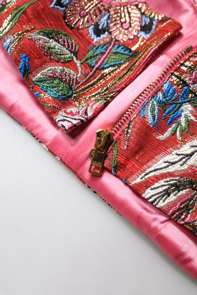 Dolce &amp; Gabbana Rode Bloemenbrokaat Cropped Bustier Corset Top