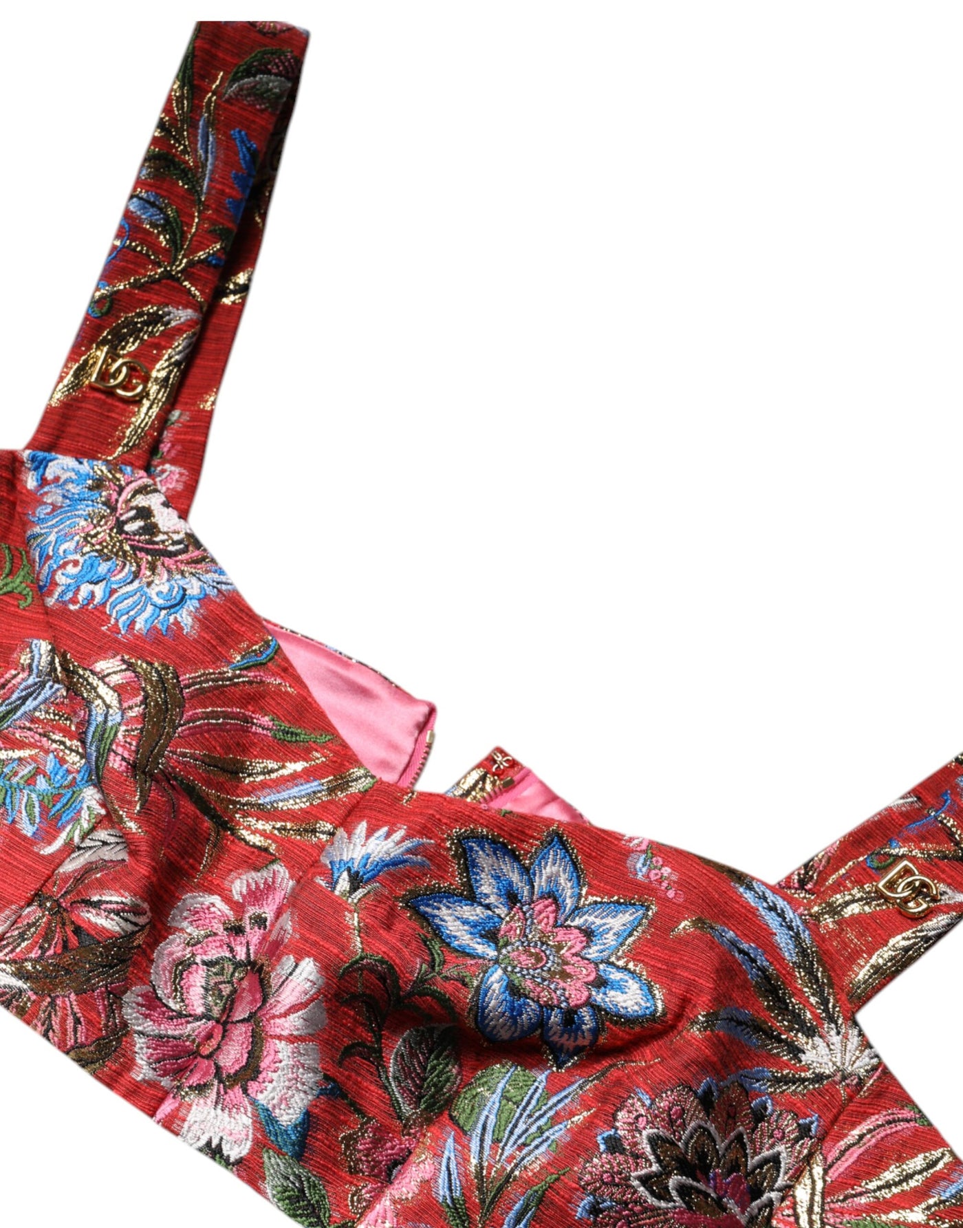 Dolce &amp; Gabbana Rode Bloemenbrokaat Cropped Bustier Corset Top