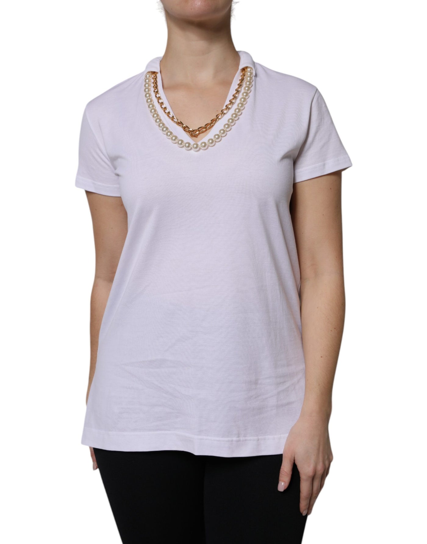 Dolce &amp; Gabbana Wit T-shirt met korte mouwen en ketting van katoen