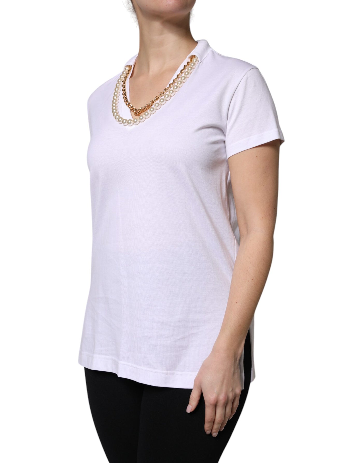 Dolce &amp; Gabbana Wit T-shirt met korte mouwen en ketting van katoen
