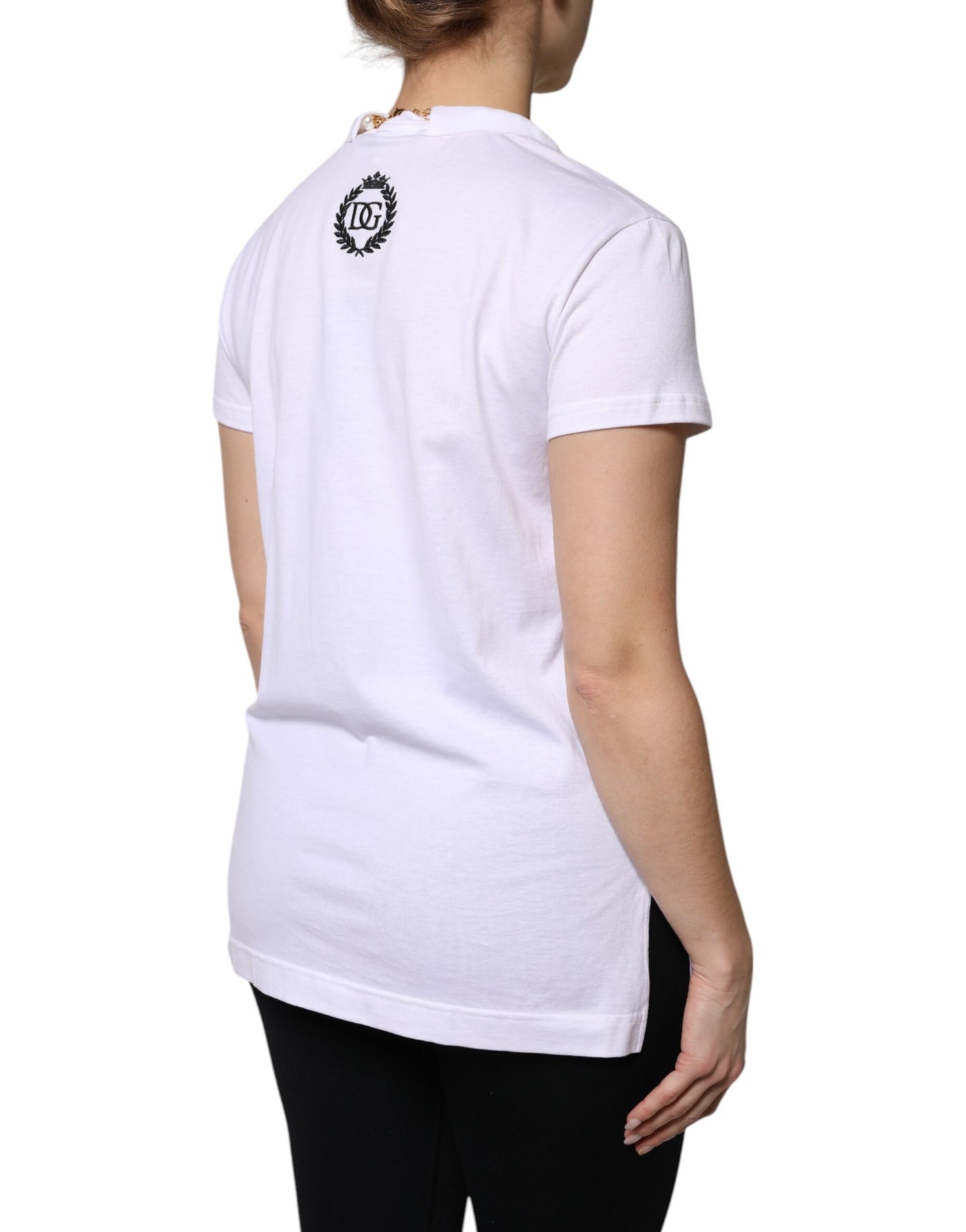 Dolce &amp; Gabbana Wit T-shirt met korte mouwen en ketting van katoen