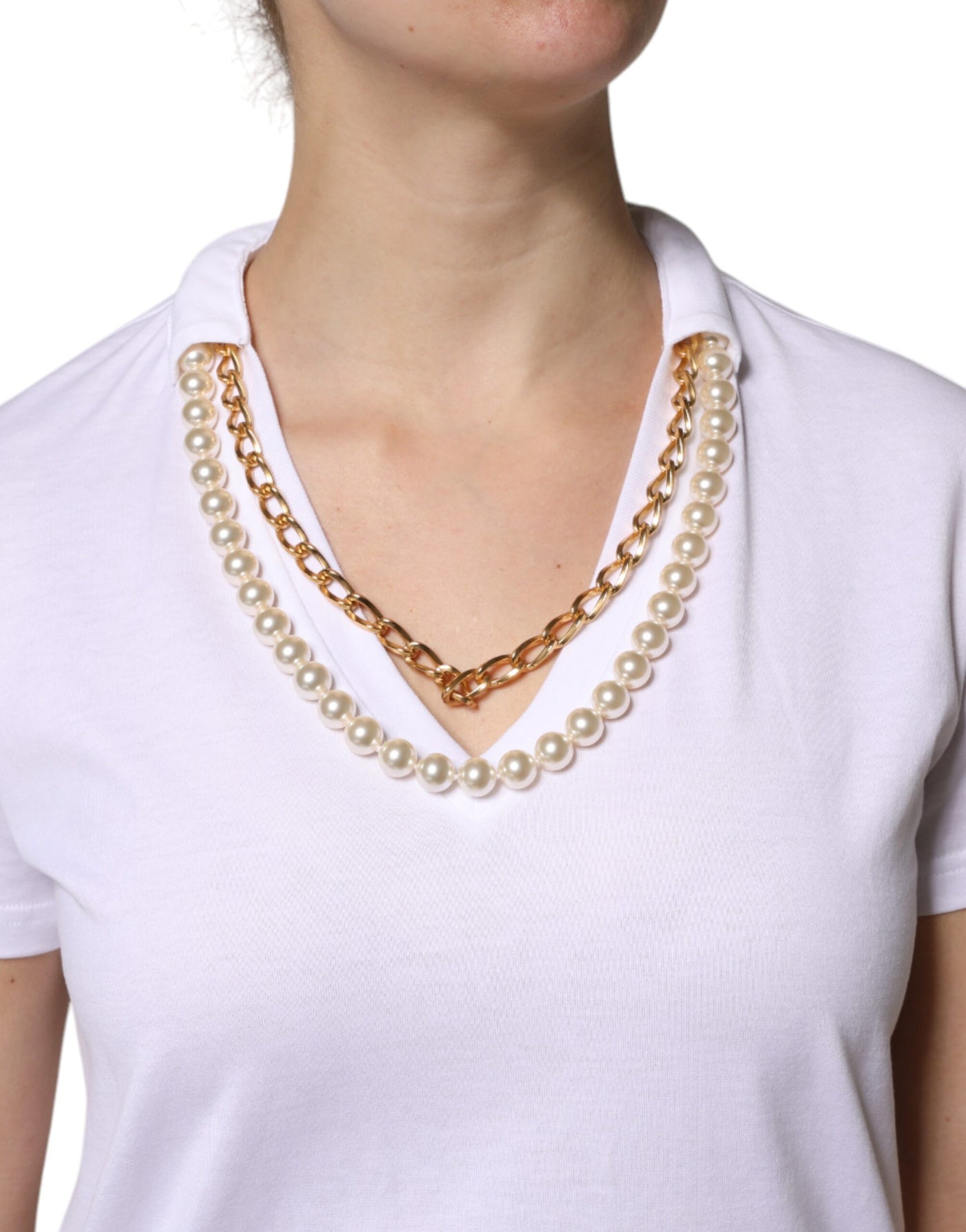Dolce &amp; Gabbana Wit T-shirt met korte mouwen en ketting van katoen