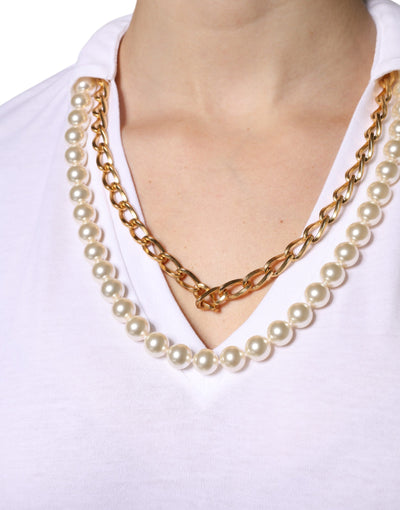 Dolce &amp; Gabbana Wit T-shirt met korte mouwen en ketting van katoen