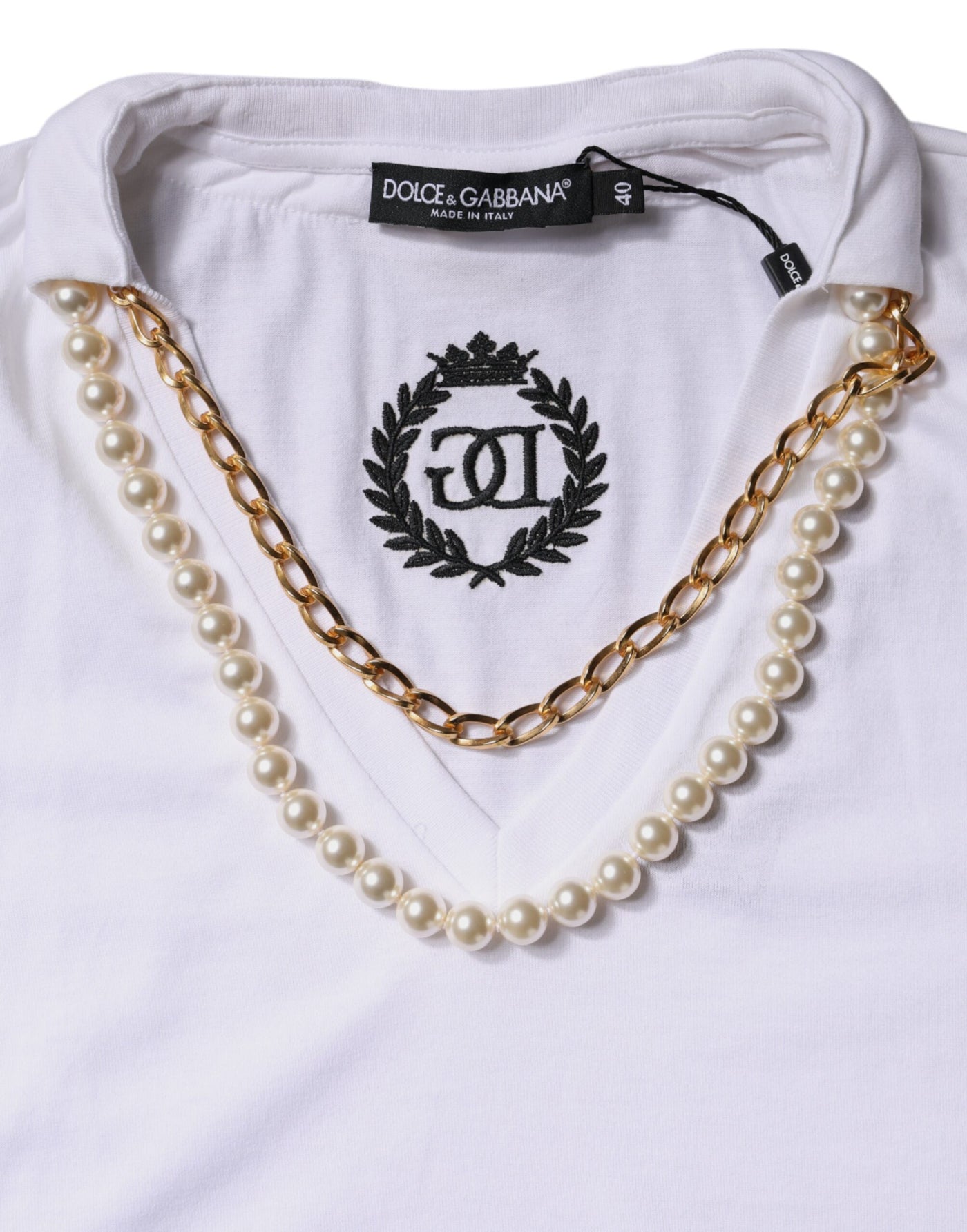 Dolce &amp; Gabbana Wit T-shirt met korte mouwen en ketting van katoen