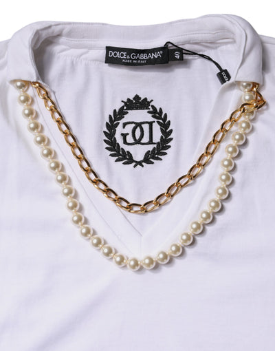 Dolce &amp; Gabbana Wit T-shirt met korte mouwen en ketting van katoen