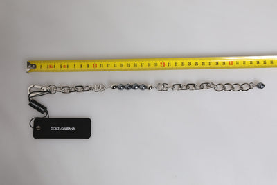 Dolce &amp; Gabbana Zilveren Ketting Karabijnsluiting Logo Grijze Parels Armband