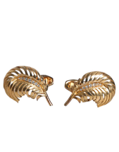 Dolce &amp; Gabbana Gouden 925 Sterling Zilveren Kristallen Blad Accessoire Manchetknopen