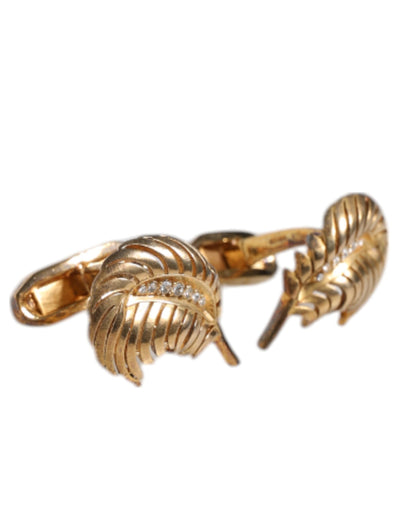 Dolce &amp; Gabbana Gouden 925 Sterling Zilveren Kristallen Blad Accessoire Manchetknopen