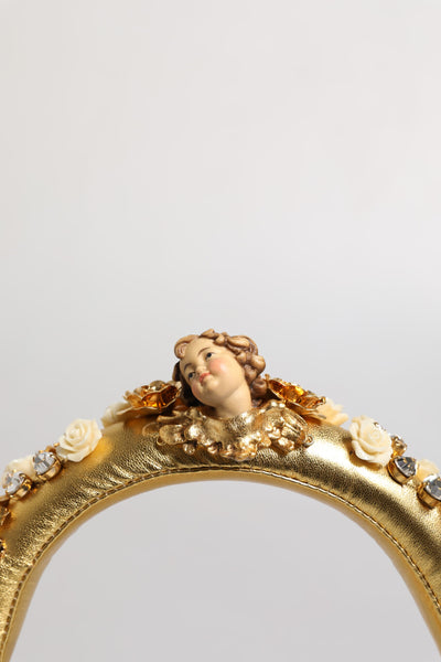 Casque audio Dolce &amp; Gabbana en cuir doré avec motif floral et cristaux Angel