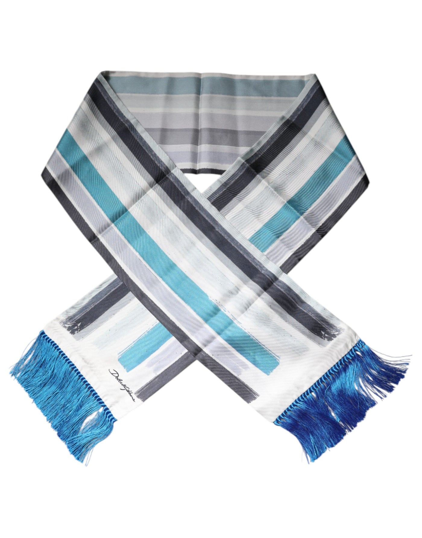 Dolce &amp; Gabbana Multicolor Strepen Zijden Franjes Hals Foulard Sjaal