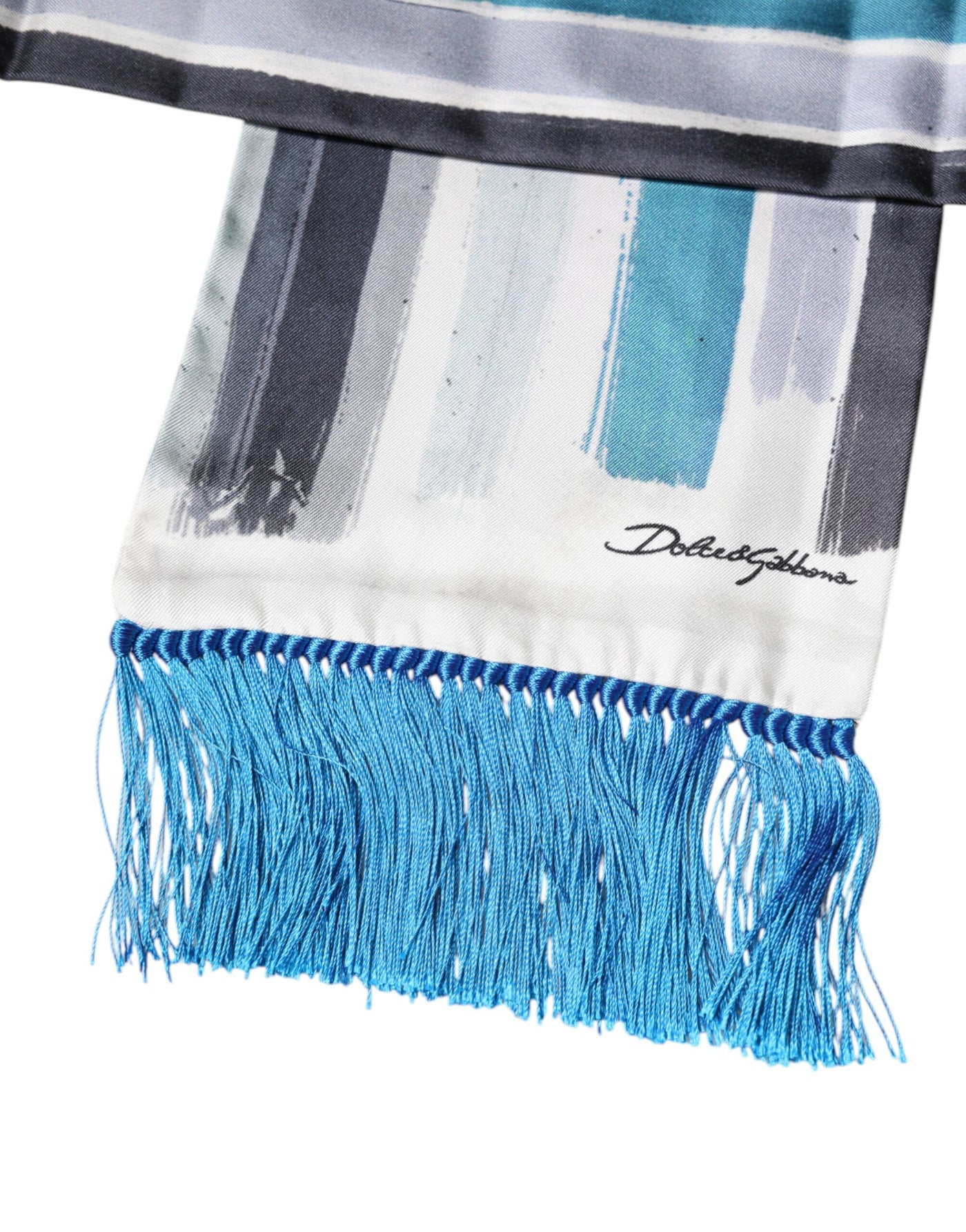 Dolce &amp; Gabbana Multicolor Strepen Zijden Franjes Hals Foulard Sjaal