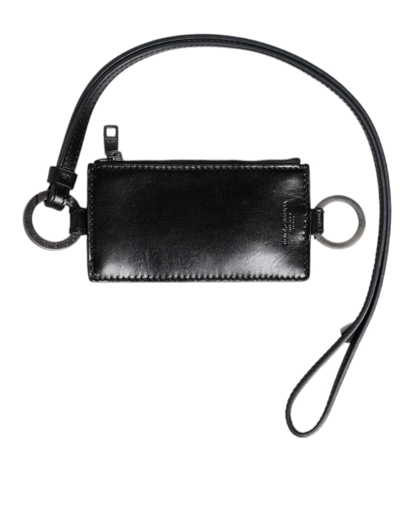 Dolce &amp; Gabbana Zwarte Leren Logo Reliëf Lanyard Kaarthouder Portemonnee