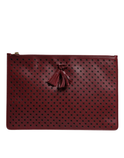 Dolce & Gabbana Burgundy Black Logo Embellished Men Zip Flat Pouch Bag