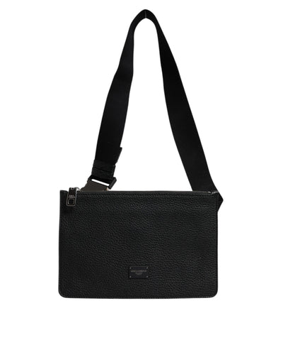 Dolce & Gabbana Black Leather Logo Plaque Purse Fanny Pack Bag