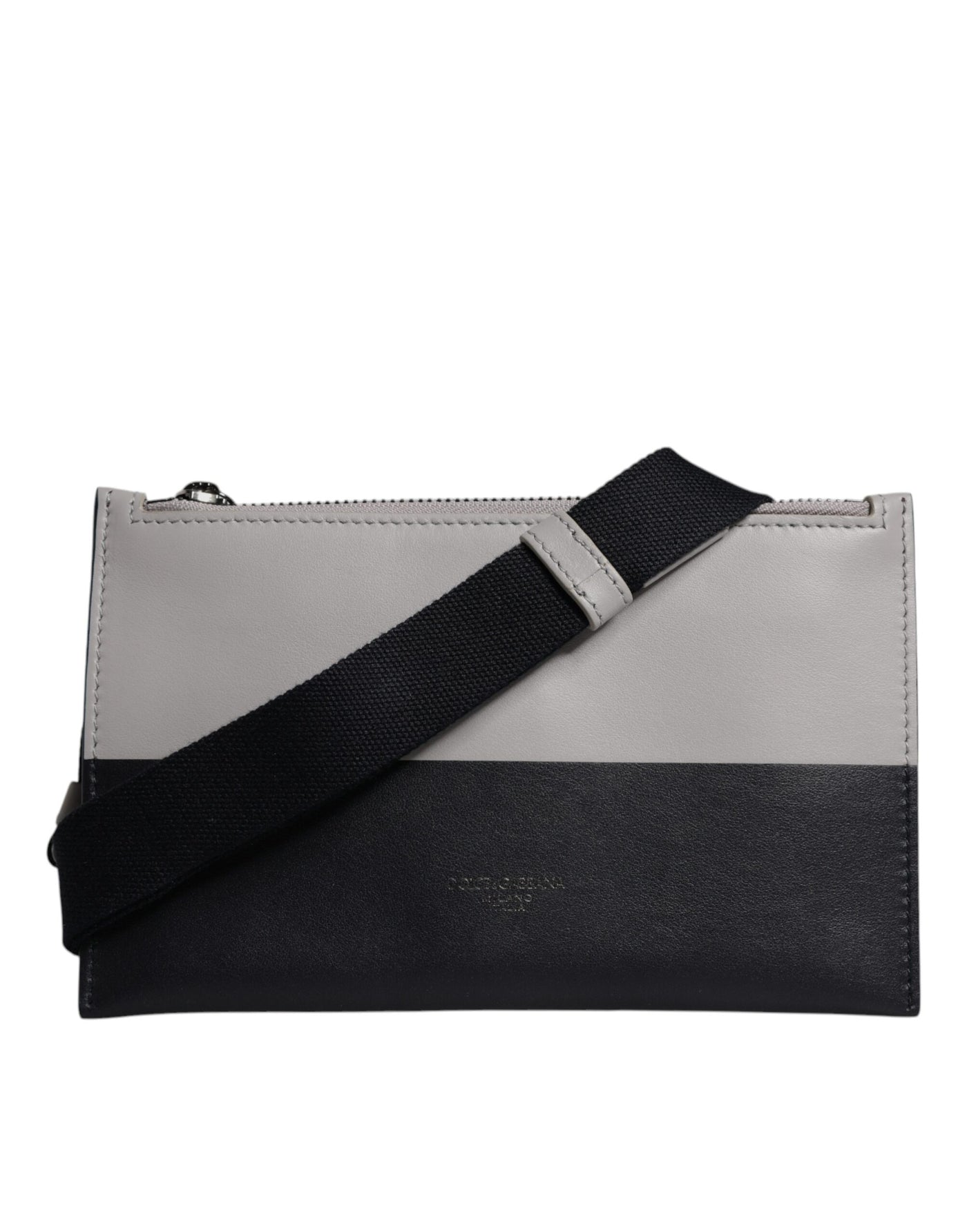 Dolce &amp; Gabbana zwart-wit leren schoudertas met logoreliëf