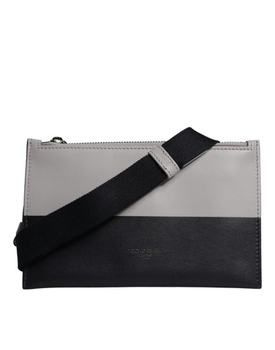 Dolce &amp; Gabbana zwart-wit leren schoudertas met logoreliëf