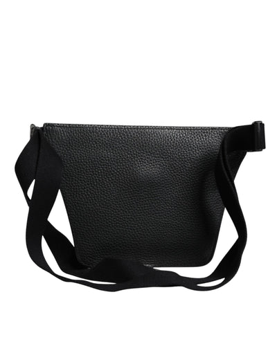 Dolce &amp; Gabbana Zwarte Kalfsleren Logo Plaque Riem Taille Heren Heuptas