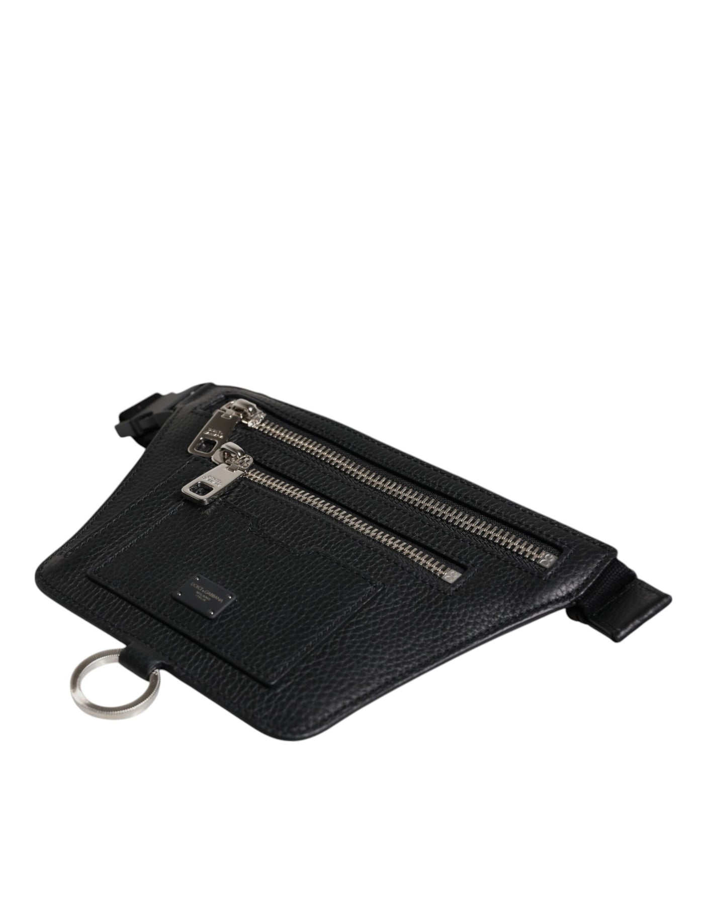 Dolce &amp; Gabbana Zwarte Kalfsleren Logo Plaque Riem Taille Heren Heuptas