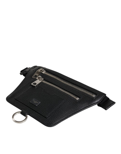 Dolce &amp; Gabbana Zwarte Kalfsleren Logo Plaque Riem Taille Heren Heuptas