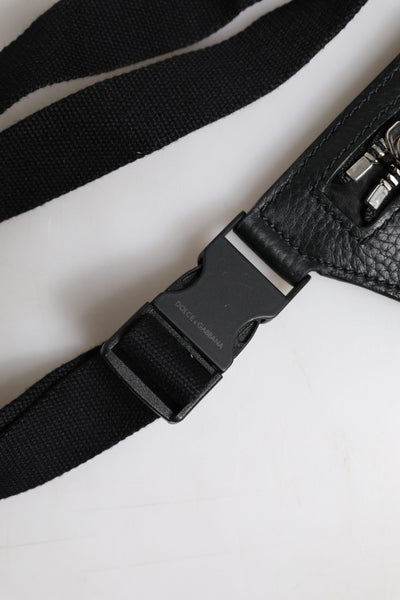 Dolce &amp; Gabbana Zwarte Kalfsleren Logo Plaque Riem Taille Heren Heuptas