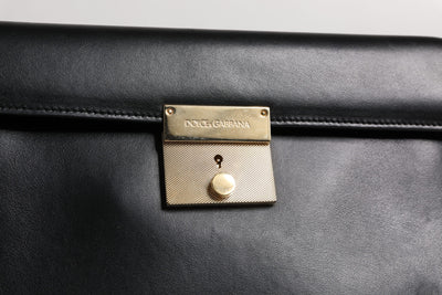 Dolce &amp; Gabbana zwarte leren aktetas met logo-plaquette