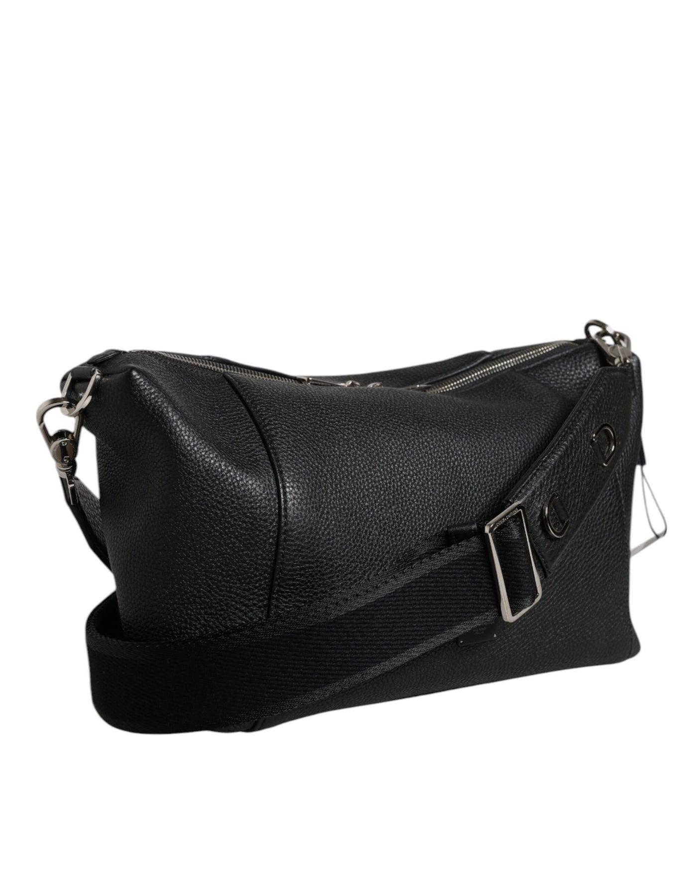 Dolce & Gabbana Black Leather Logo Plaque Shoulder Crossbody Bag