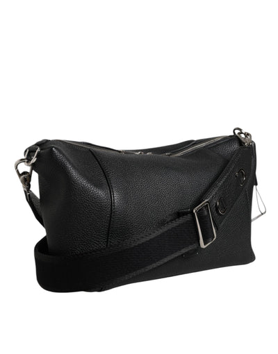 Dolce & Gabbana Black Leather Logo Plaque Shoulder Crossbody Bag