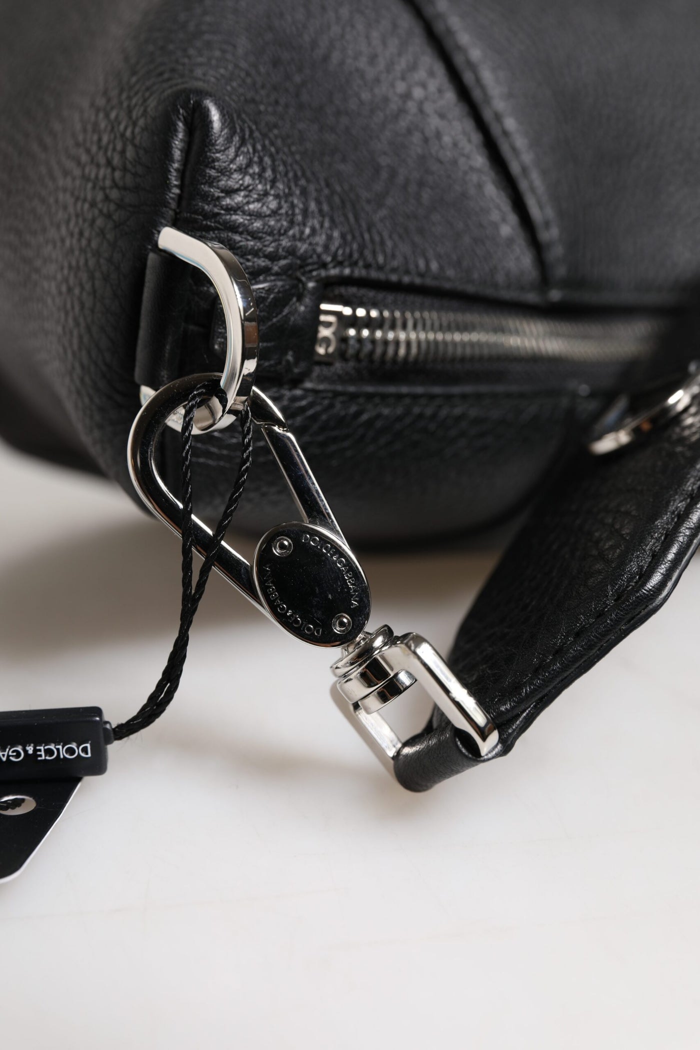 Dolce & Gabbana Black Leather Logo Plaque Shoulder Crossbody Bag