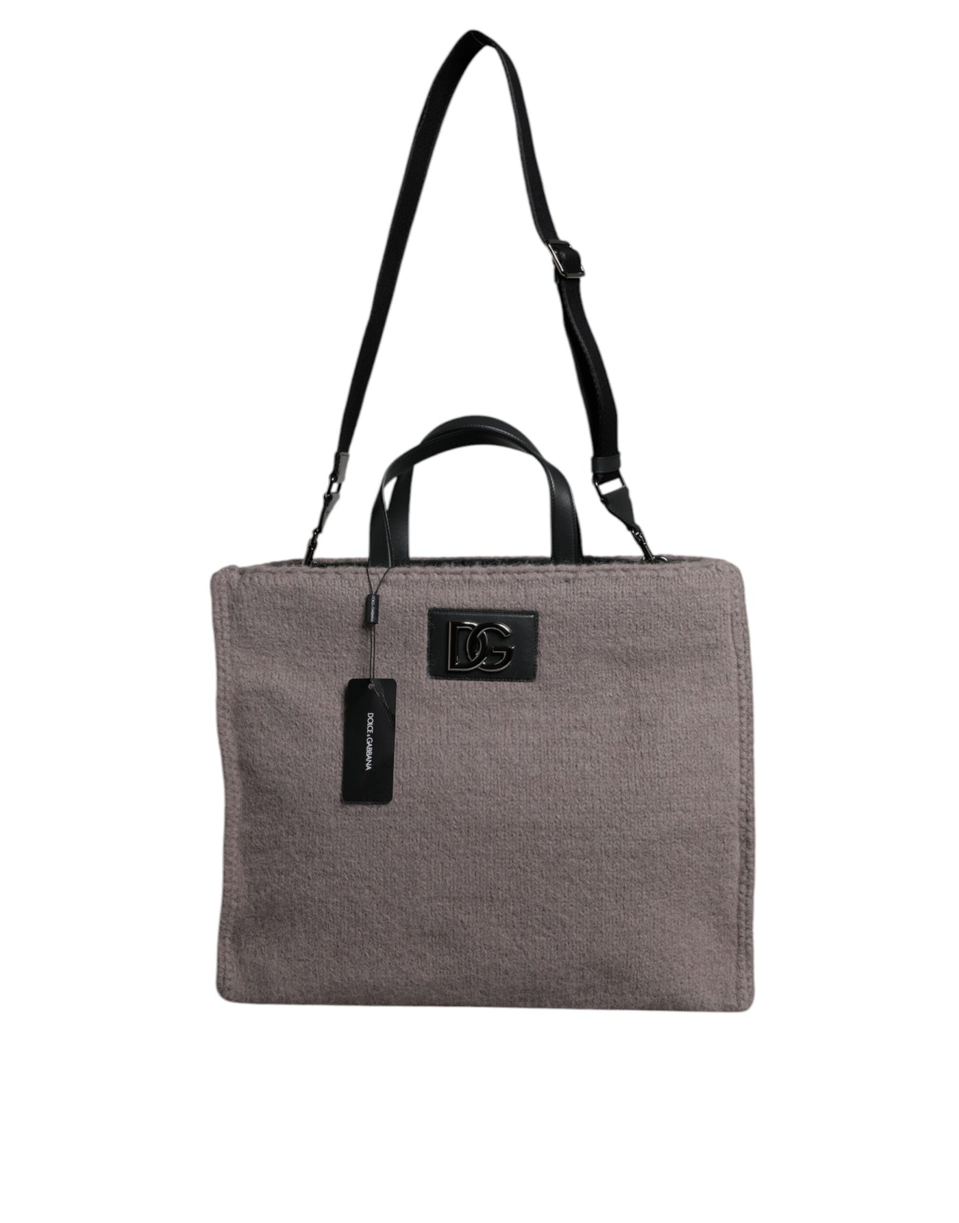 Sac fourre-tout à bandoulière Dolce &amp; Gabbana en laine d'alpaga grise avec plaque logo