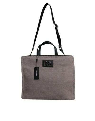 Sac fourre-tout à bandoulière Dolce &amp; Gabbana en laine d'alpaga grise avec plaque logo