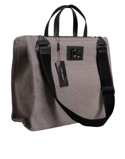 Sac fourre-tout à bandoulière Dolce &amp; Gabbana en laine d'alpaga grise avec plaque logo