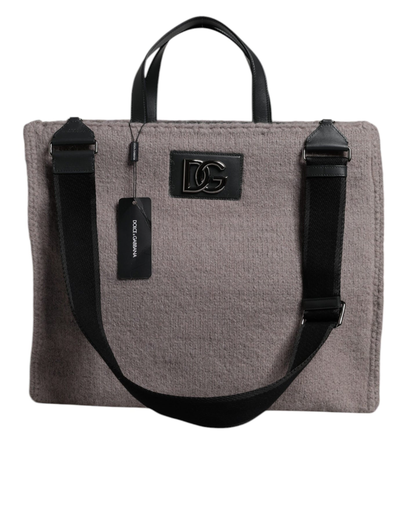 Sac fourre-tout à bandoulière Dolce &amp; Gabbana en laine d'alpaga grise avec plaque logo