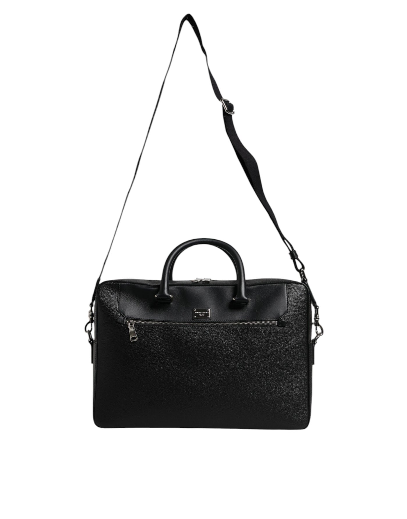 Sac messager à double poignée avec plaque logo noire Dolce &amp; Gabbana