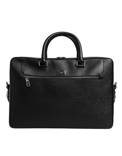 Sac messager à double poignée avec plaque logo noire Dolce &amp; Gabbana