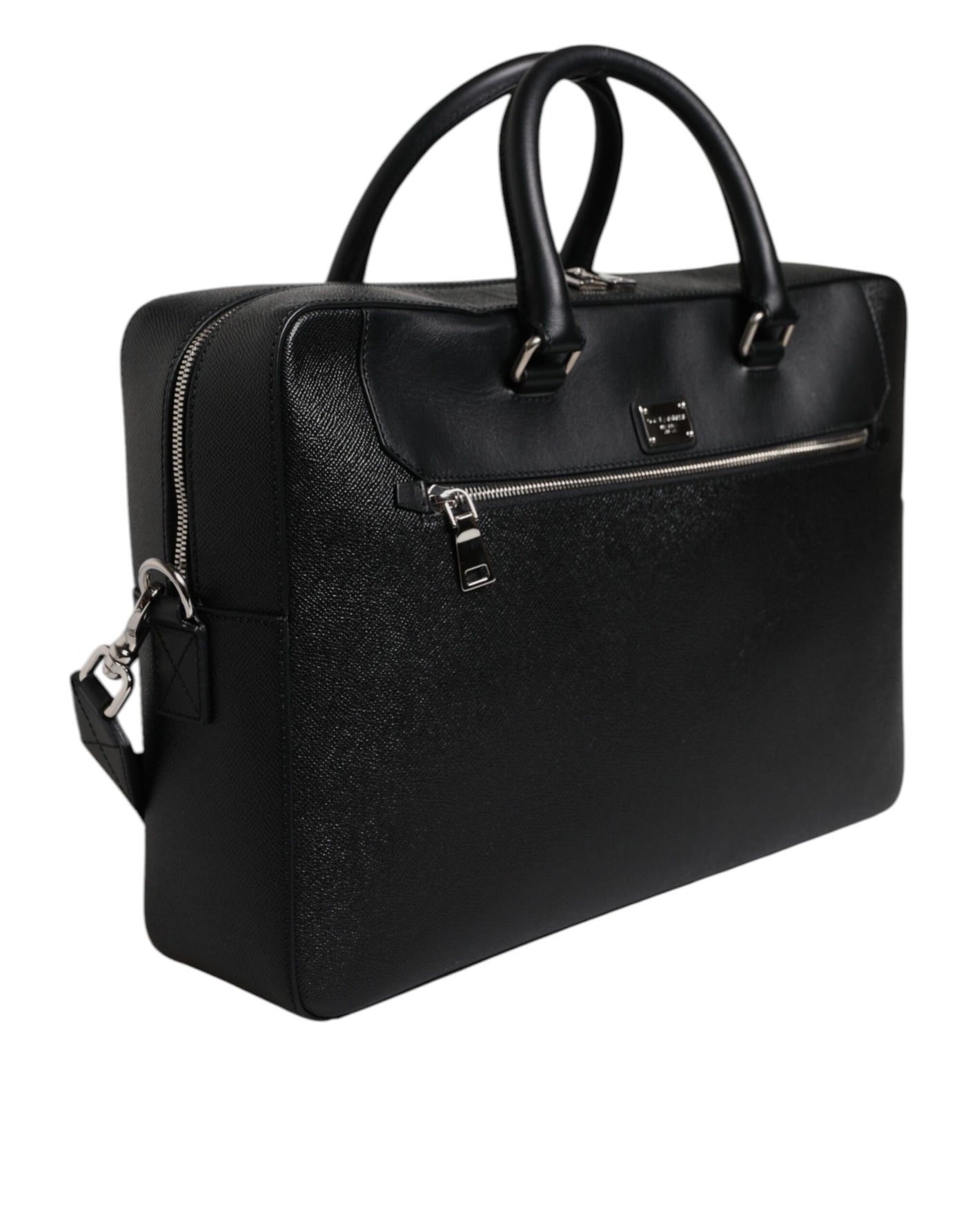 Sac messager à double poignée avec plaque logo noire Dolce &amp; Gabbana